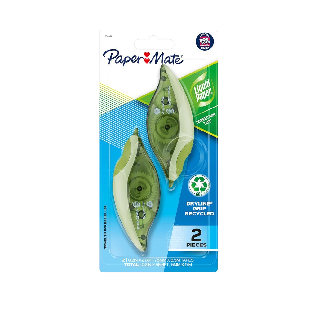 paper.jpg Paper Mate Liquid Paper DryLine Grip Correction Tape, Recycled, 2 Count - Image 1